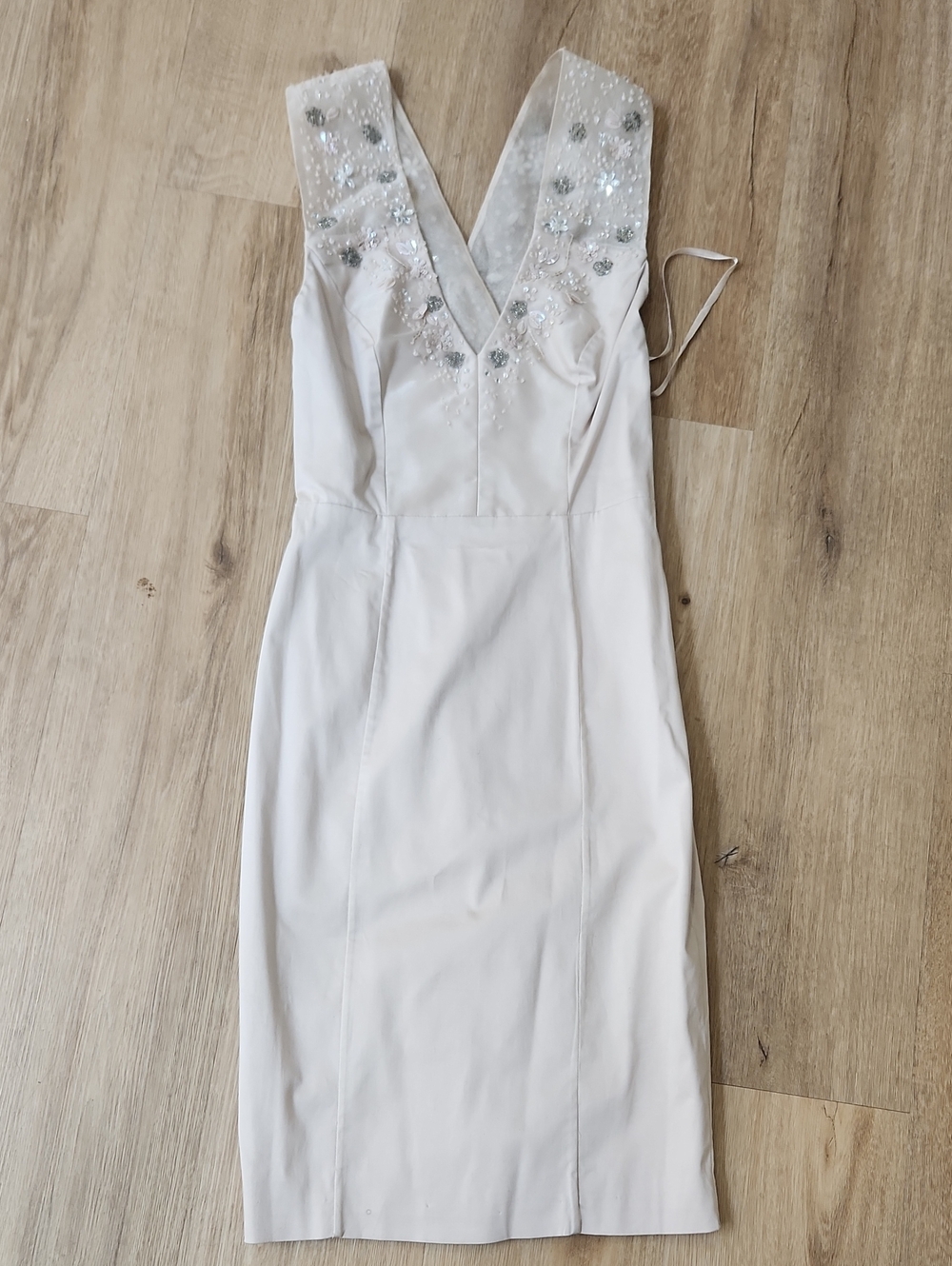 French Connection Cream Sequin-Trim V-Neck Midi Dress